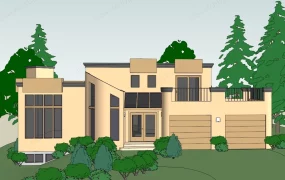 Modern Contemporary Suburban Villa SketchUp 3D Model