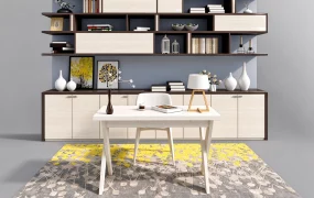 Modern Executive Home Office & Shelving Set SketchUp 3D Model