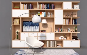 Modern Reading Nook Oak Bookcase & Lounge Chair Set SketchUp 3D Model