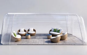 Modern Outdoor Pavilion & Rattan Lounge Set
