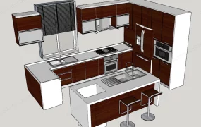 Modern Dark Walnut Kitchen With Island SketchUp 3D Model