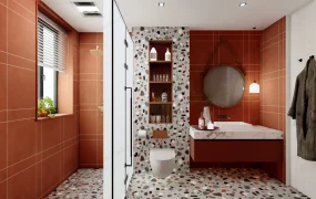 Red And Brown Bathroom Design Idea