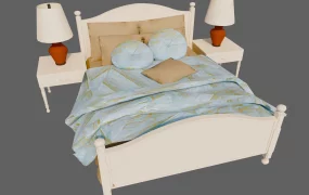 Classic French Country Wooden Bed & Nightstand Set SketchUp 3D Model