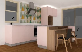 Small Pink Kitchen With Island