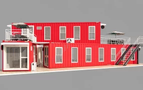 Two Story Red Shipping Container Cafe