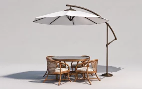 Outdoor Cantilever Umbrella & Rattan Dining Set SketchUp 3D Model