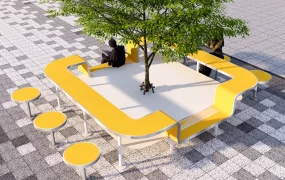Modern Urban Tree Planter Bench & Stool Set SketchUp 3D Model