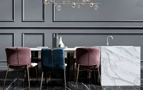 Marble Island Dining Table Set