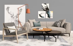 Modern Nordic Living Room Furniture Set SketchUp 3D Model
