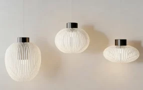 Slatted Timber Pendant Light Trio Set SketchUp 3D Model