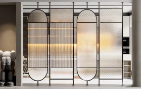 Modern Fluted & Textured Glass Room Partition Set SketchUp 3D Model