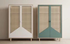 Japandi Oak & Cane Webbing Wardrobe Cabinet Set SketchUp 3D Model