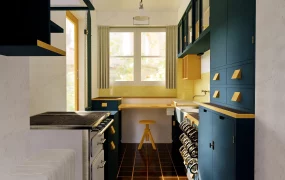 Yellow And Blue Kitchen Design