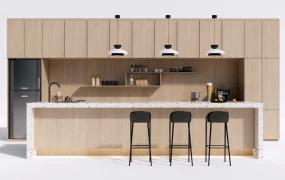 Modern Timber & Terrazzo Kitchen With Island SketchUp 3D Model