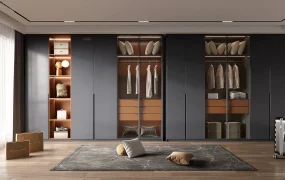 Modern Glass & Wood Walk In Wardrobe System SketchUp 3D Model