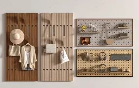 Modular Wooden Wall Pegboard & Slat System SketchUp 3D Model