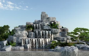 Chinese Rock Garden With Waterfall