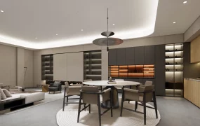 Modern Open Plan Living, Dining & Kitchen Scene SketchUp 3D Model