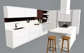 Contemporary White & Oak Kitchen Cabinetry With Island SketchUp 3D Model