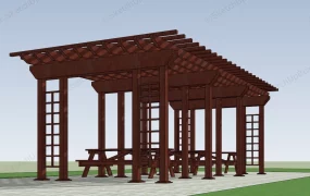 Wood Pergola With Picnic Table