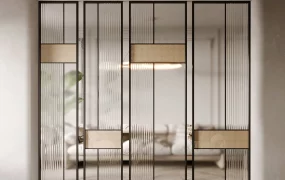 Modern Fluted Glass & Rattan Room Divider Partition SketchUp 3D Model