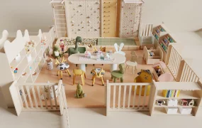 Scandinavian Style Indoor Wooden Kids Playroom & Activity Set SketchUp 3D Model