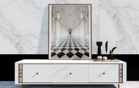 White Console Cabient Marble Wall