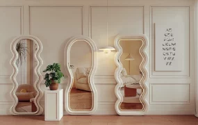 Modern Wavy Organic Full Length LED Floor Mirror Trio SketchUp 3D Model