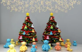 Festive Christmas Tree & Teddy Bear Holiday Decor SketchUp 3D Model