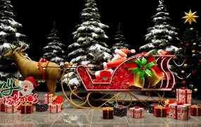 Festive Santa Sleigh & Reindeer Winter Display Scene SketchUp 3D Model