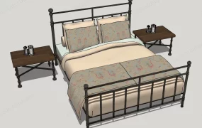 Black Iron Bed And Nightstand Set