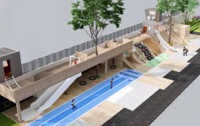 Linear Timber Outdoor Playground And Activity Area SketchUp 3D Model