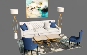 Contemporary Blue And Gold Living Room Set SketchUp 3D Model