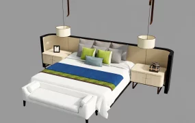 Modern Extended Headboard Bedroom Set SketchUp 3D Model