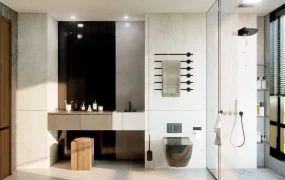White & Black Bathroom With Shower