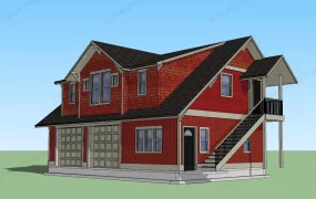 Red Small House With Garage