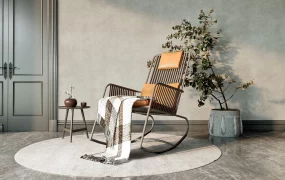 Metal And Leather Rocking Chair