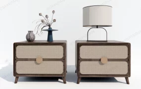 Rattan And Wood Nightstand Set