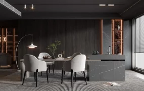 Dark Grey Dining Room & Home Bar