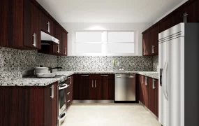 Traditional U Shaped Dark Wood Kitchen Set SketchUp 3D Model