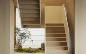 Modern Wood Switchback Staircase With Indoor Zen Garden SketchUp 3D Model
