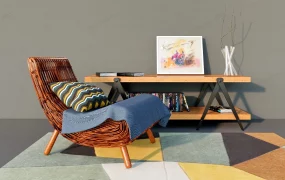 Rattan Recliner And Table