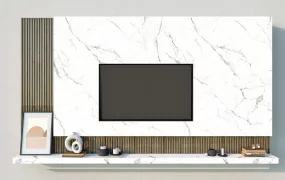 White Marble And Wood Tv Wall