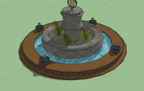 Round Garden Pond With Sculpture Design