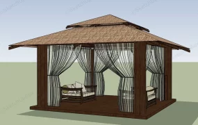 Thatched Gazebo With Chairs