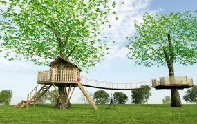 Treehouse With Rope Bridge