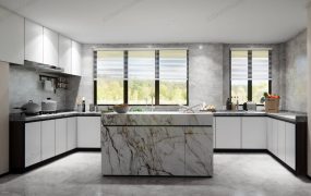 White U Shaped Kitchen With Island