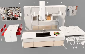 Kitchen Cabinets Island And Dining Table Set