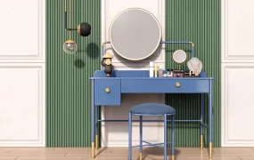Neoclassical Blue Vanity Desk And Paneling Set SketchUp 3D Model
