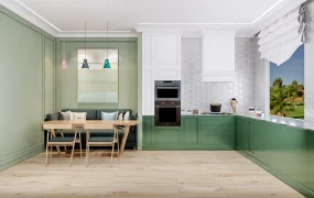 Transitional Green Kitchen And Dining Scene SketchUp 3D Model